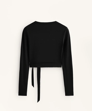 WRAP OVER RIB COTTON BLEND T-SHIRT- Заказать в России