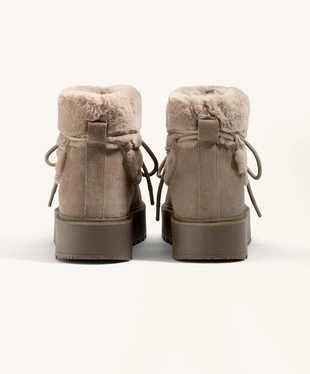 FAUX-FUR AND SPLIT-LEATHER LACE-UP BOOTS- Заказать в России