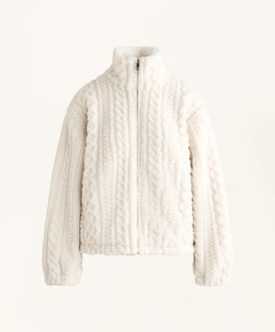 CABLE-KNIT FAUX-SHEARLING JACKET- Заказать в России