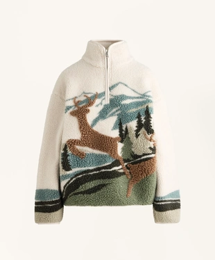 DEER LANDSCAPE FAUX-SHEARLING SWEATSHIRT- Заказать в России