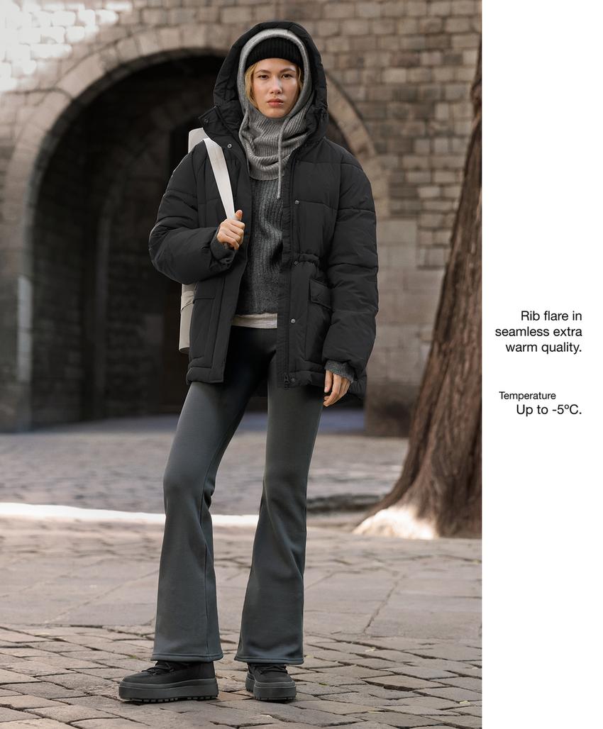 Утепленные брюки с высокой посадкой из ребристого материала, длиной 70 см, с широкими штанинами