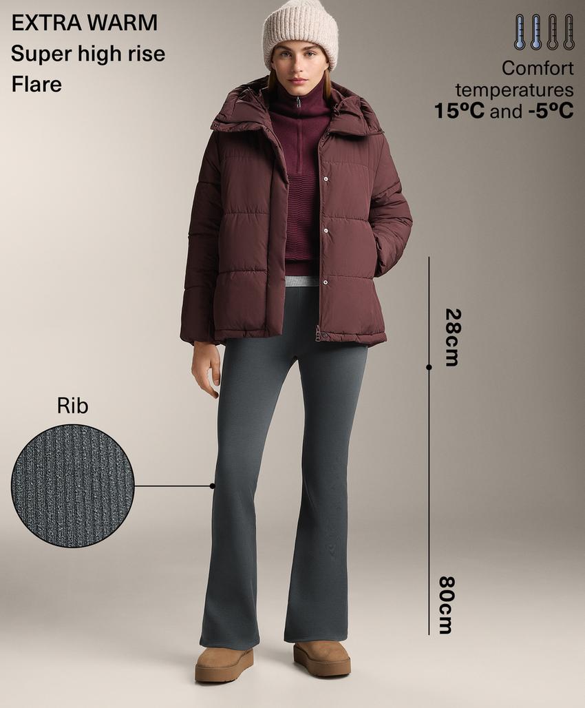 Утепленные брюки с высокой посадкой из ребристого материала, длиной 70 см, с широкими штанинами