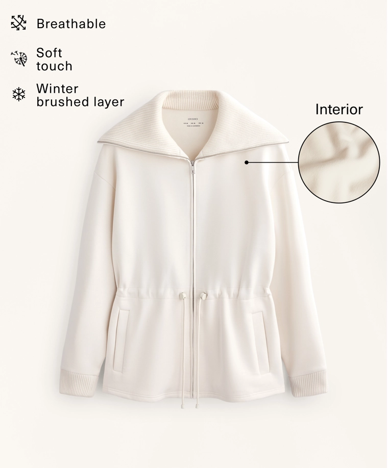 Длинный пальто из микромодала с регулируемой талией и трикотажным воротником