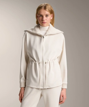 LONG BRUSHED MODAL JACKET WITH ADJUSTABLE WAIST AND TRICOT COLLAR- Заказать в России