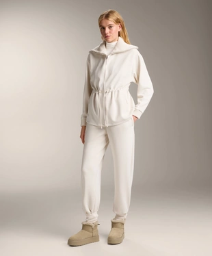 LONG BRUSHED MODAL JACKET WITH ADJUSTABLE WAIST AND TRICOT COLLAR- Заказать в России