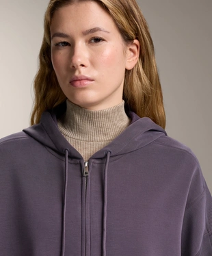 LONG HOODED JACKET WITH RIB DETAILS AND BRUSHED MODAL- Заказать в России