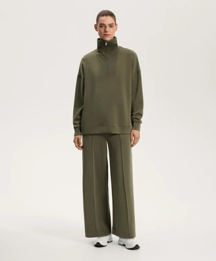 Толстовка с молнией на половину и деталями из модала и ребер- Заказать в России