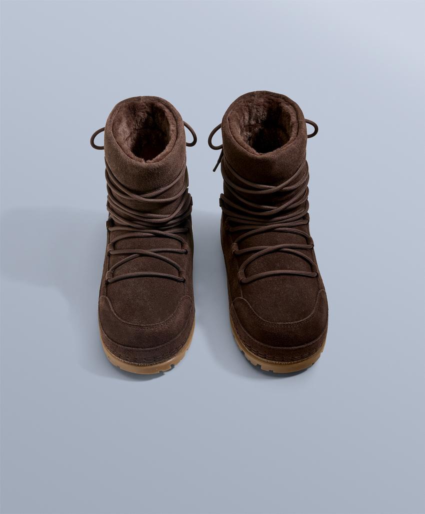 Ботинки на шнуровке из технической разделанной кожи