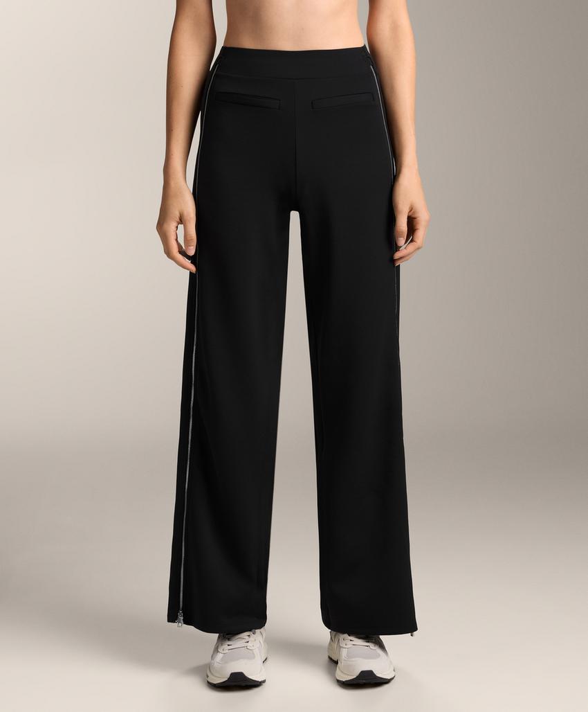 Брюки с высокой посадкой полноразмерные с эффектом неопрена и молнией