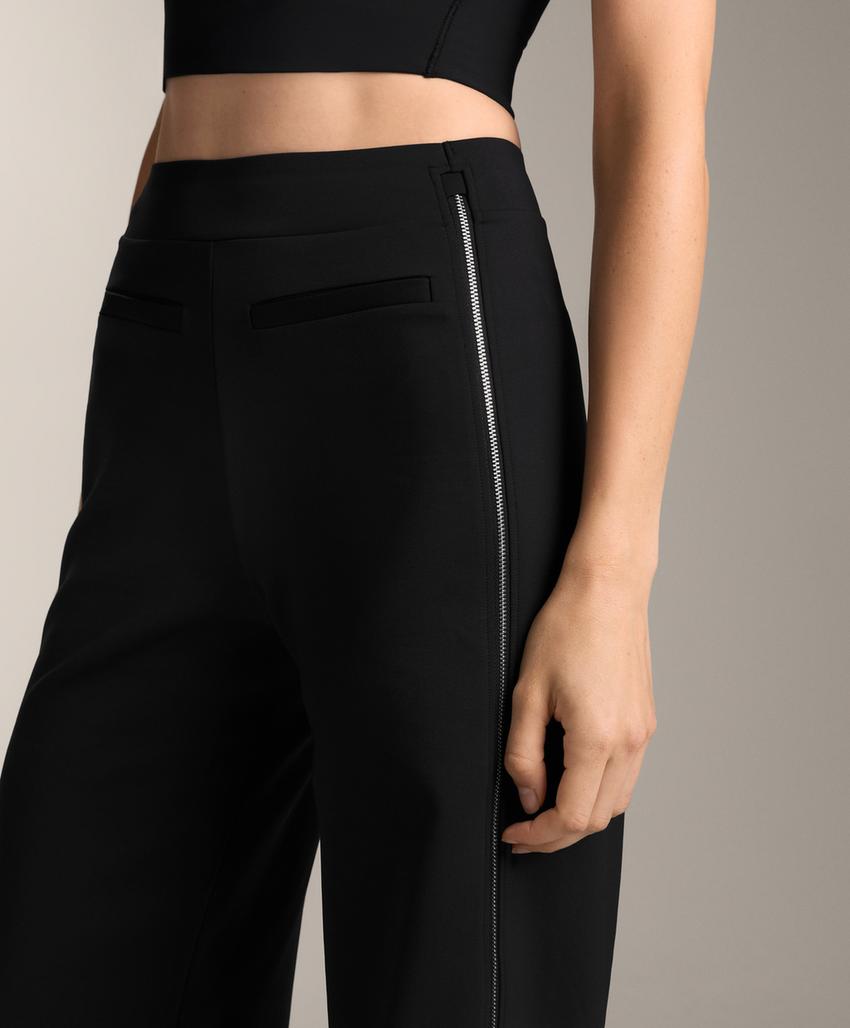 Брюки с высокой посадкой полноразмерные с эффектом неопрена и молнией