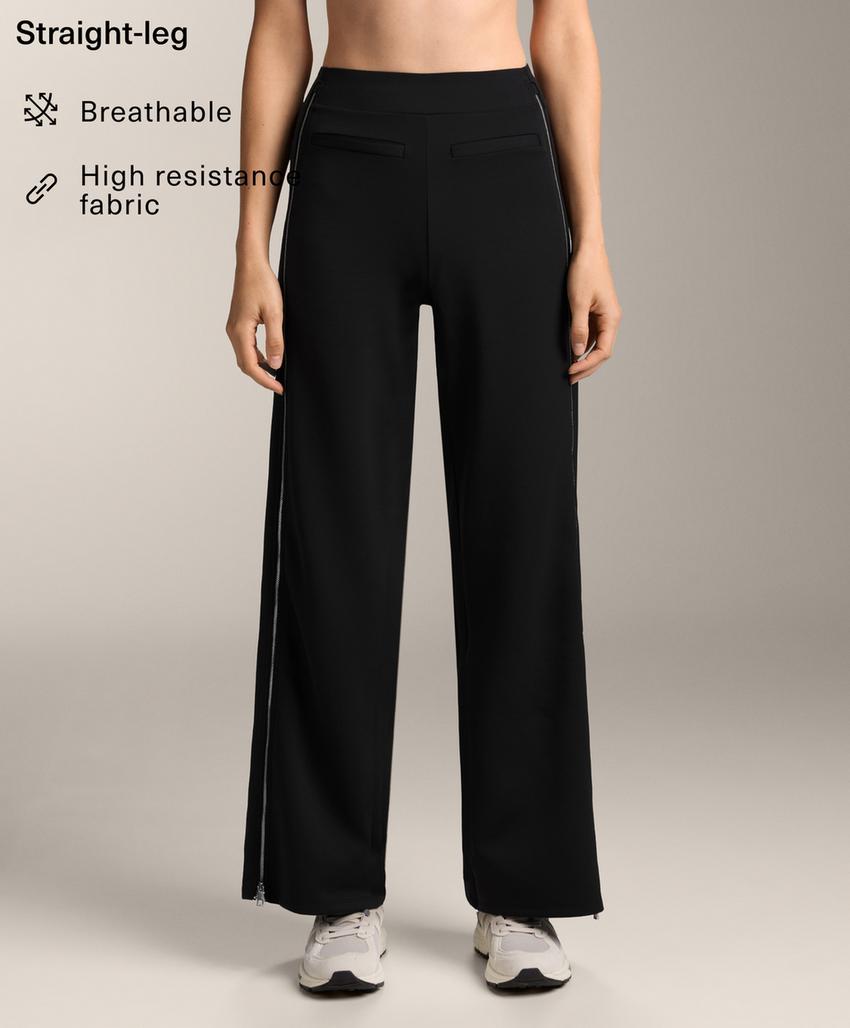 Брюки с высокой посадкой полноразмерные с эффектом неопрена и молнией