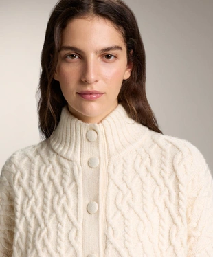 CABLE KNIT BOMBER JACKET WITH BUTTONS- Заказать в России