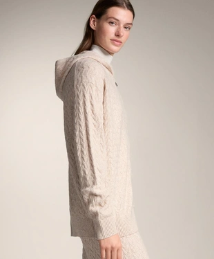 LONG HOODED CABLE KNIT JACKET- Заказать в России