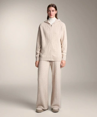 LONG HOODED CABLE KNIT JACKET- Заказать в России