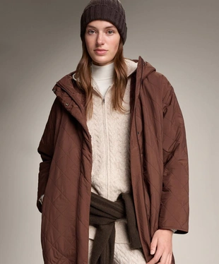 LONG HOODED CABLE KNIT JACKET- Заказать в России