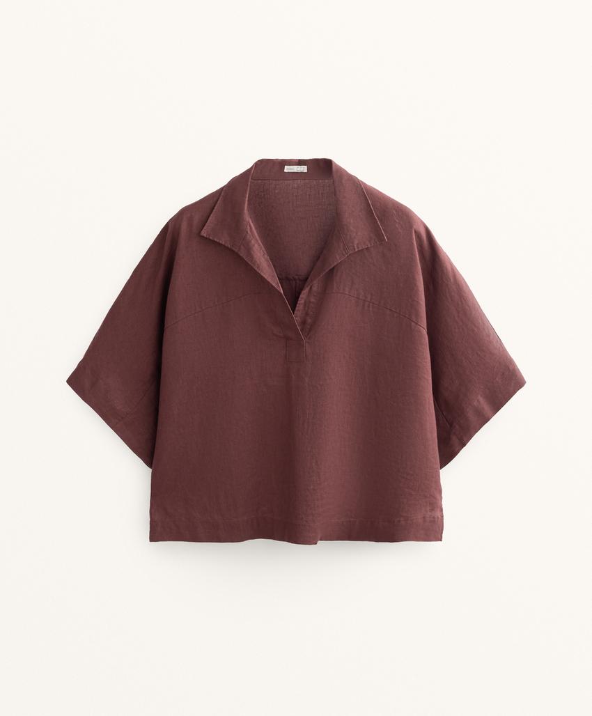 Свободная рубашка из 100% льна с коротким рукавом
