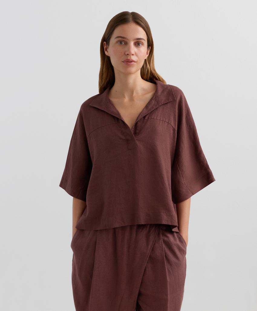 Свободная рубашка из 100% льна с коротким рукавом