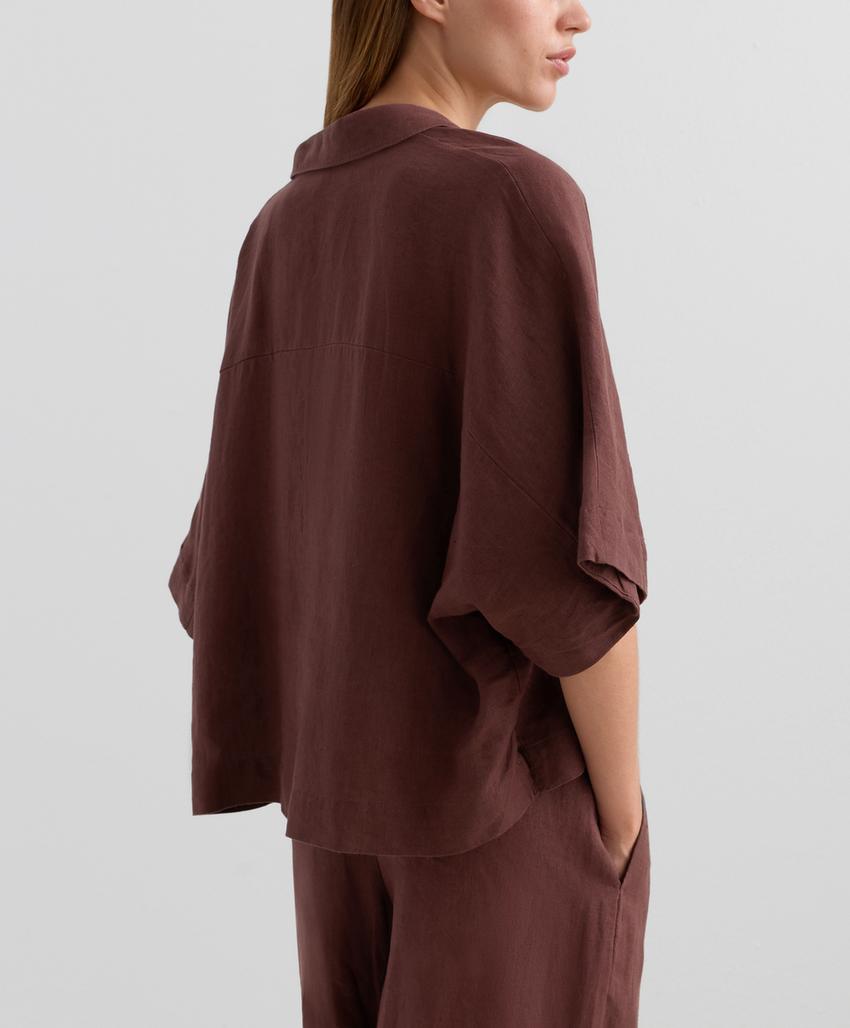 Свободная рубашка из 100% льна с коротким рукавом