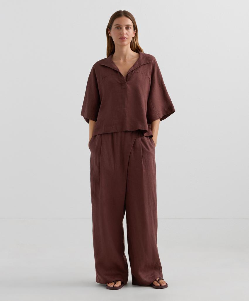 Свободная рубашка из 100% льна с коротким рукавом