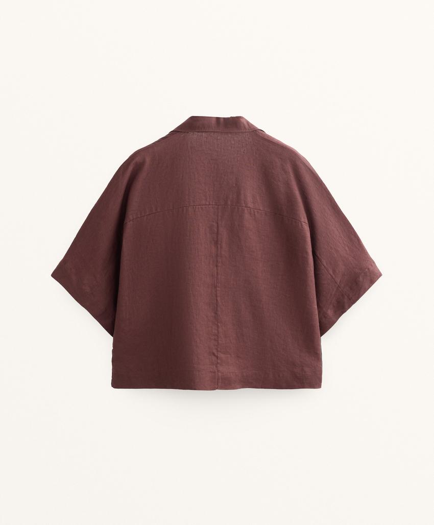 Свободная рубашка из 100% льна с коротким рукавом