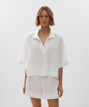 Рубашка оверсайз с короткими рукавами из 100%-го льна- Заказать в России