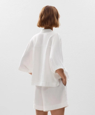 Рубашка оверсайз с короткими рукавами из 100%-го льна- Заказать в России