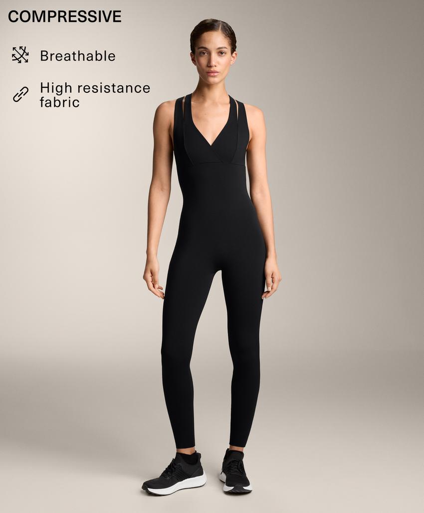 Сжатый длинный комбинезон с двойным ремнем