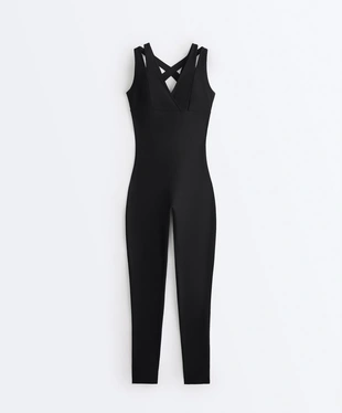 Сжатый длинный комбинезон с двойным ремнем- Заказать в России