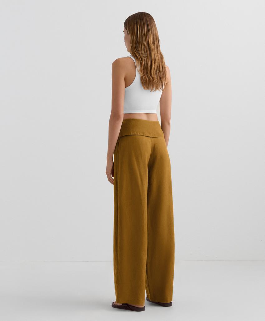 Прямые брюки из 100% льна с завышенным поясом