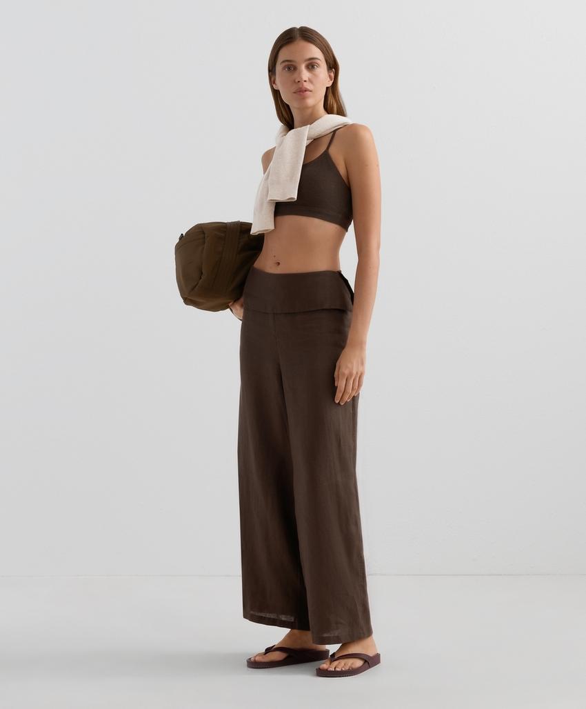 Прямые брюки из 100% льна с завышенным поясом