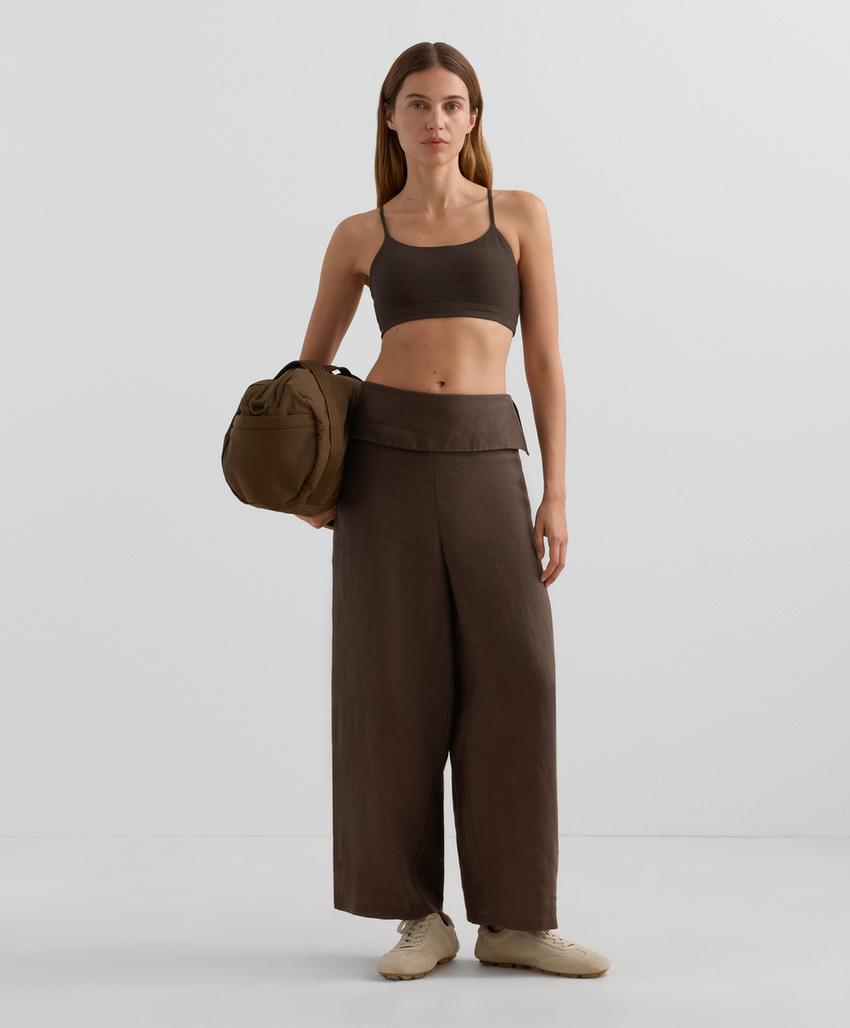 Прямые брюки из 100% льна с завышенным поясом