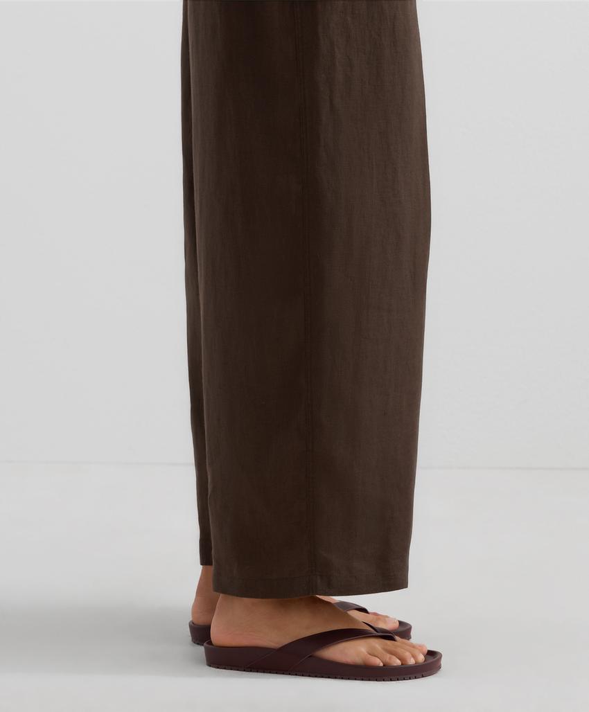 Прямые брюки из 100% льна с завышенным поясом