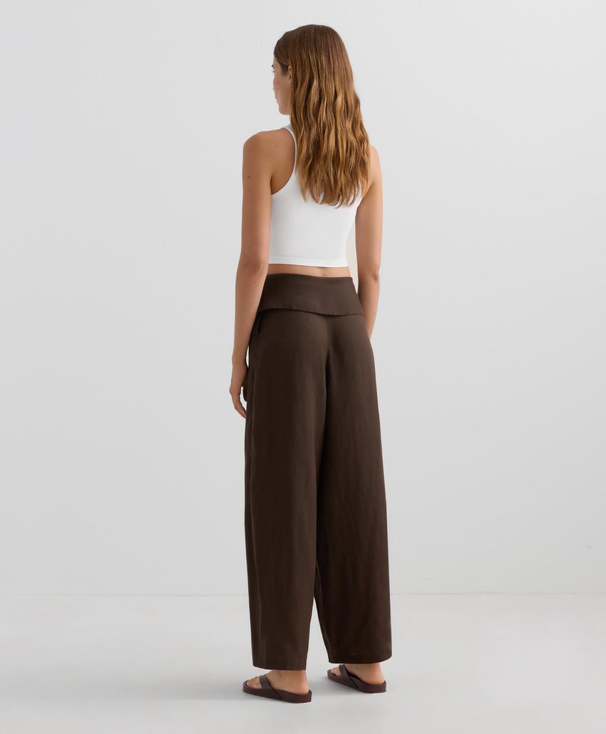 Прямые брюки из 100% льна с завышенным поясом