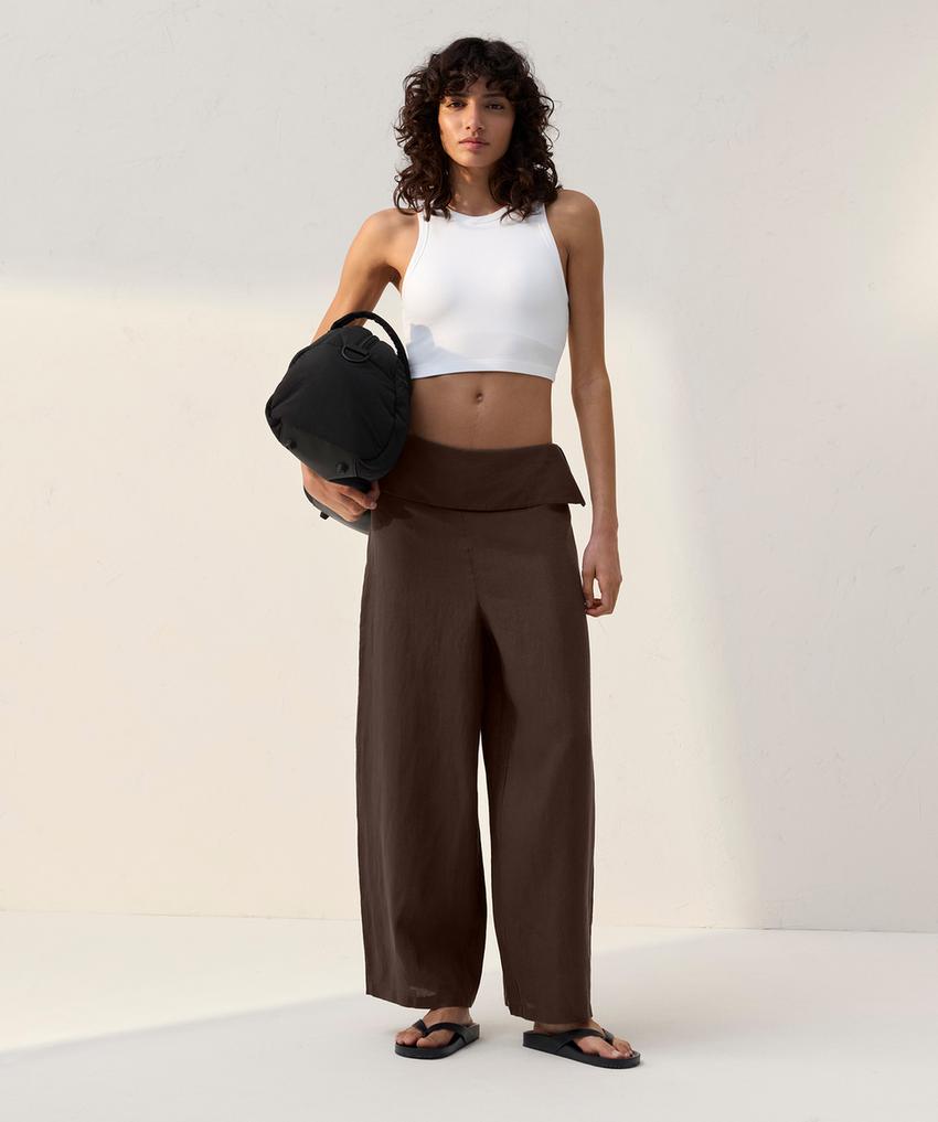 Прямые брюки из 100% льна с завышенным поясом