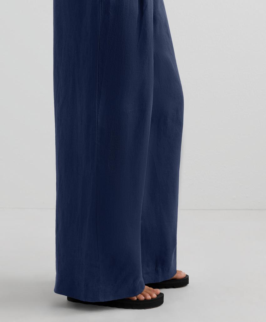 Широкие прямые брюки из 100% льна с переплетенным передом