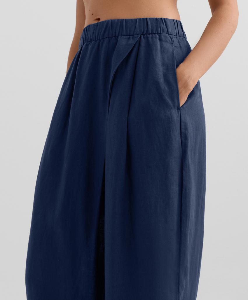 Широкие прямые брюки из 100% льна с переплетенным передом