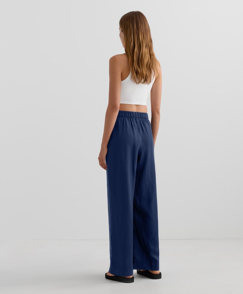 Широкие прямые брюки из 100% льна с переплетенным передом