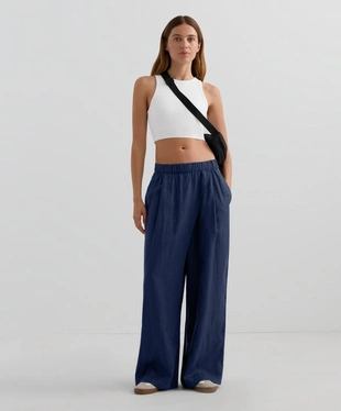 100% LINEN WIDE STRAIGHT-LEG TROUSERS WITH CROSSOVER FRONT- Заказать в России