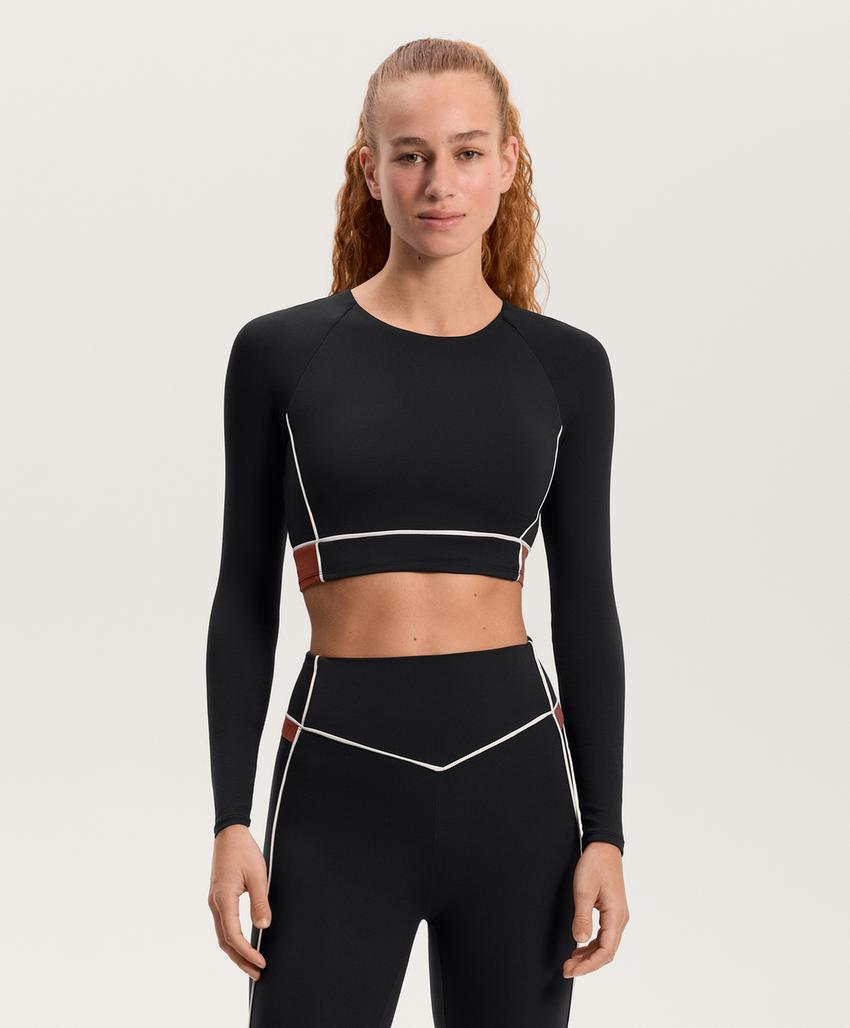 Топ с длинными рукавами и блок-колор сетчатыми вставками comfortlux