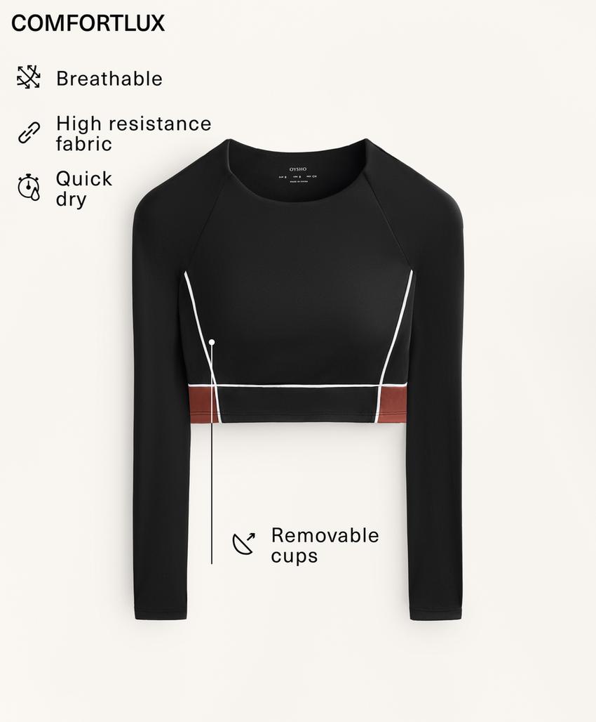 Топ с длинными рукавами и блок-колор сетчатыми вставками comfortlux