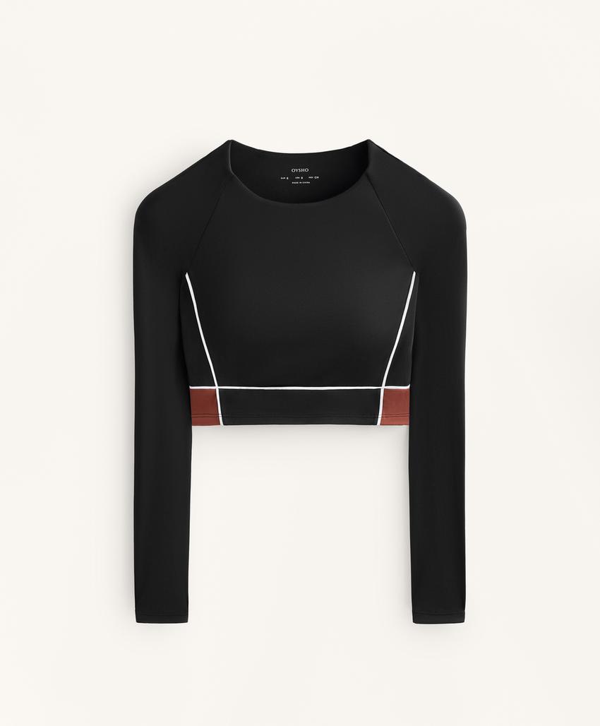 Топ с длинными рукавами и блок-колор сетчатыми вставками comfortlux