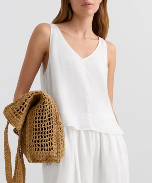 100% LINEN V-NECK STRAP TOP- Заказать в России