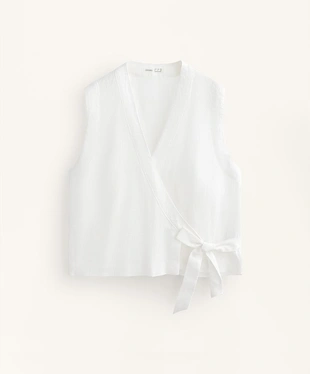 100% LINEN CROSSOVER TOP WITH TIE FASTENING- Заказать в России