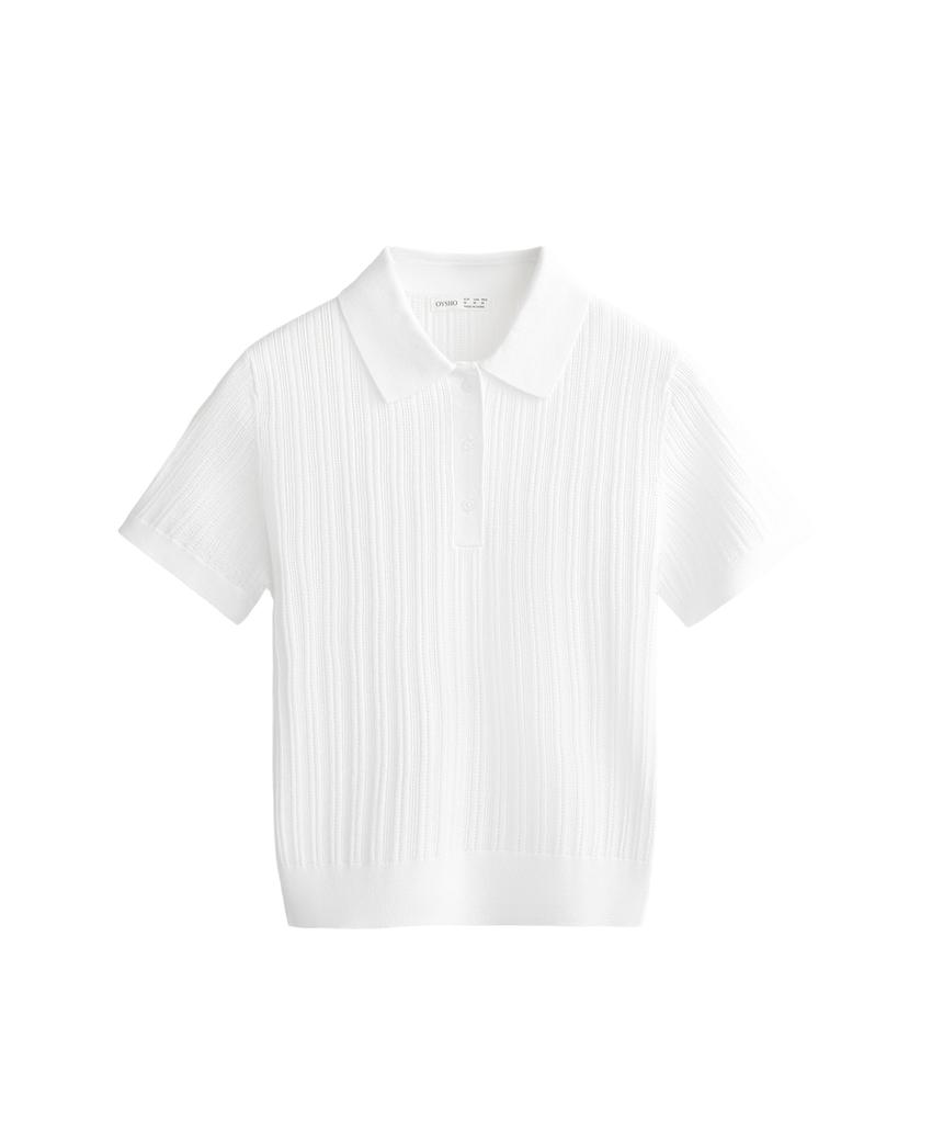 Поло из вязаного полотна с узором ажурной вязки