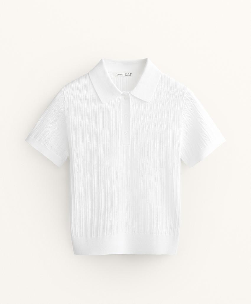 Поло из вязаного полотна с узором ажурной вязки