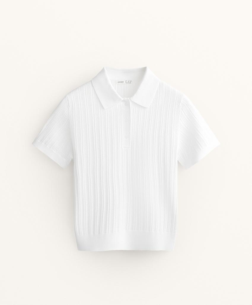 Поло из вязаного полотна с узором ажурной вязки