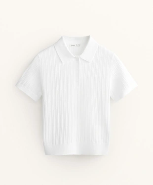 Поло из вязаного полотна с узором ажурной вязки- Заказать в России