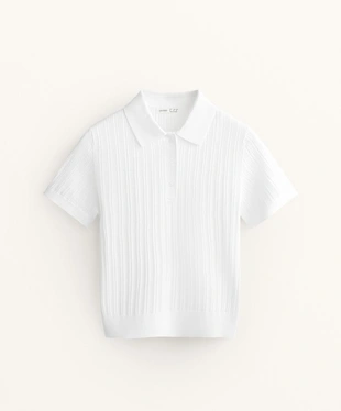 Поло из вязаного полотна с узором ажурной вязки- Заказать в России