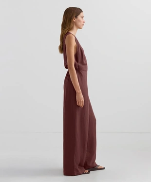 WRAP TROUSER JUMPSUIT WITH LINEN- Заказать в России