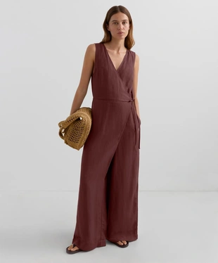 WRAP TROUSER JUMPSUIT WITH LINEN- Заказать в России